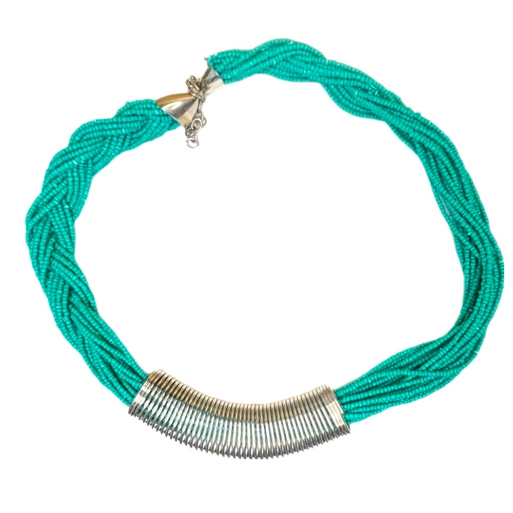 Turquoise or Silver Beaded Necklace with Silver Accents